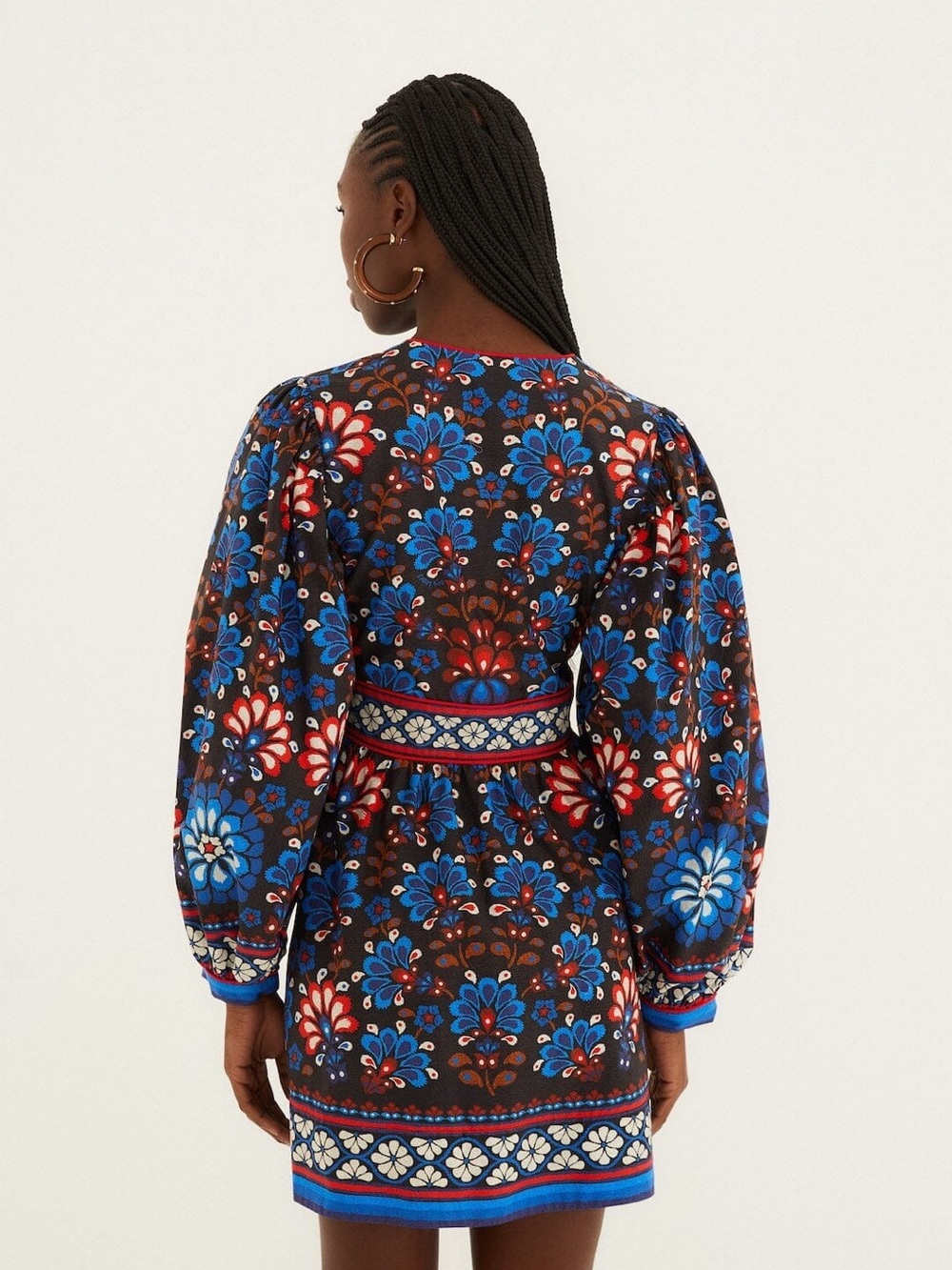 NWT Farm Rio Medium Black Latina Scarf Puff Sleeve Mini Dress - Picture 8 of 9